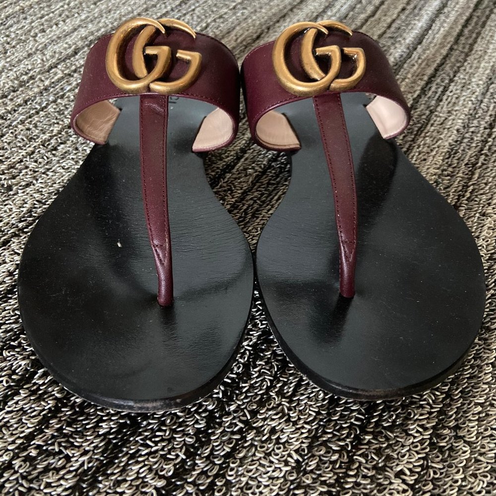 Gucci Leather thong sandal with Double G 37.5 - Picture 13 of 15